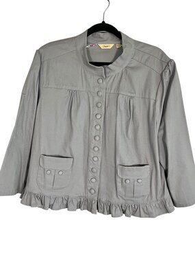 Neutral Moto Military Ruffle Jacket Gray XL Preppy Lagen Boho Festival Chic 90s
